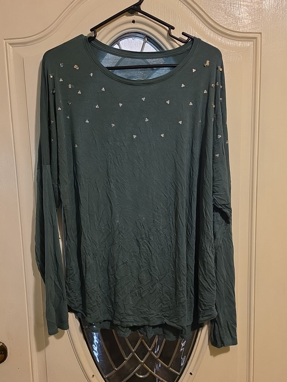 Apt. 9 Forest Green Long Sleeve Crewneck Top with Rhinestones
